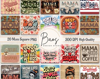 Mom Square PNG Bundle, Funny Mom Square Coaster Sublimation, Mama Square Coaster Template, Mom Square Keychain PNG, Mother's Day Coaster PNG