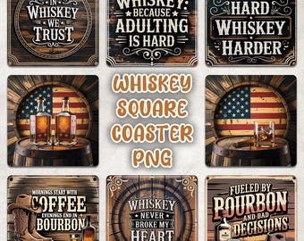 Whiskey Square Coaster PNG, Alcohol Square Coaster Sublimation, Funny Whiskey Coaster PNG, Cowboy Bourbon Square Coaster PNG, Gift For Him