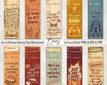 Smut Library Card Bookmark PNG Bundle, Spicy Romantasy Bookmark Sublimation PNG, Vintage Library Card Bookmark Prints, Smut Reader Gift Png