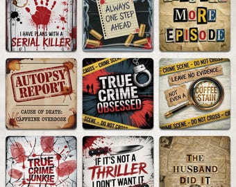 True Crime Square Coaster PNG, Murder Show Square Coaster Sublimation, Mystery Thriller Coaster True Crime Magnet PNG True Crime Junkie Gift