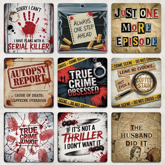 True Crime Square Coaster PNG, Murder Show Square Coaster Sublimation, Mystery Thriller Coaster True Crime Magnet PNG True Crime Junkie Gift