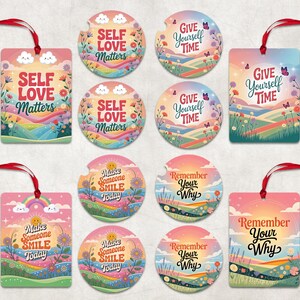 Affirmation Air Freshener Car Coaster Sublimation Set, Floral Affirmation Car Coaster PNG, Inspirational Qoutes Cardstock Freshie Round PNG
