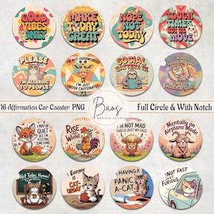 Funny Animals Car Coaster PNG, Cute Animals Cup Holder Sublimation, Sarcastic Round PNG, Sassy Cardstock Freshie, Funny Qoutes Keychain PNG