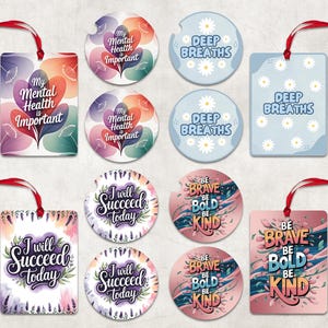 Affirmation Air Freshener Car Coaster PNG Set, Inspirational Car Air Freshener PNG, Mental Health Car Coaster PNG, Self Love Keychain Png