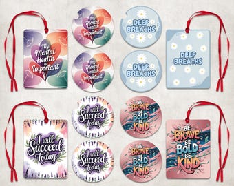 Affirmation Air Freshener Car Coaster PNG Set, Inspirational Car Air Freshener PNG, Mental Health Car Coaster PNG, Self Love Keychain Png