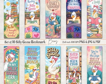 Silly Goose Bookmark PNG Bundle, Silly Goose Book Club Bookmark Sublimation, Cute Bookish Printable Bookmark, Bookish Gift Png, Goose Png