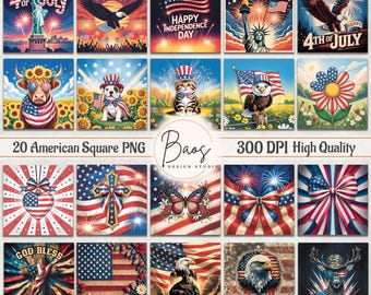 Patriotic Square PNG Bundle, 4th Of July Square Coaster Sublimation, Independence Day Square Coaster Template, American Square Keychain PNG