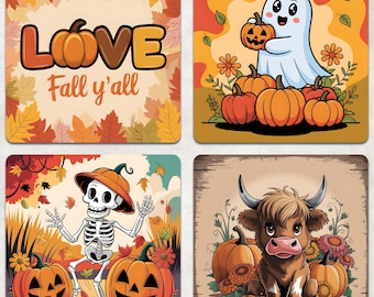 Fall Square Coaster PNG, Autumn Square Coaster Sublimation, Fall Square Keychain PNG, Fall Pumpkins 4x4 Coaster, Love Fall Square Coaster