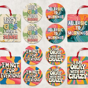 Set de diseño de sublimación para ambientador de coche con frases sarcásticas, paquete de ambientador de coche con frases sarcásticas, paquete de posavasos de coche divertidos imprimibles