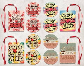 Mom Car Coaster Air Freshener Sublimation Set, Funny Mom Air Freshener PNG, Mother's Day Car Coaster Round Cardstock PNG, Mom Keychain PNG
