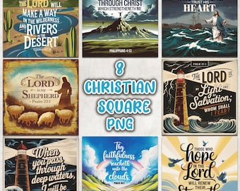 Bible Verse Square PNG Bundle, Christian Qoute Square Coaster Sublimation, Faith Square Coaster Template, Bible Verse Square Keychain PNG