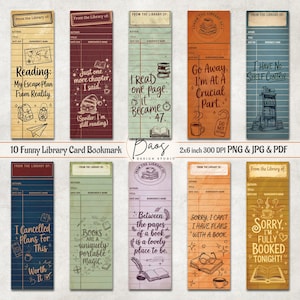 Paquete de marcapáginas de biblioteca divertidos PNG, marcapáginas retro de biblioteca PNG de sublimación, impresiones de marcapáginas de biblioteca vintage, regalo retro de biblioteca PNG