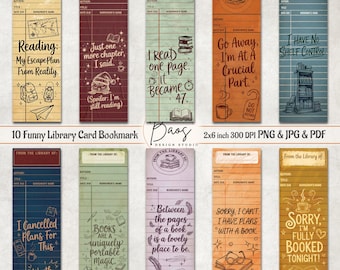 Funny Library Card Bookmark PNG Bundle, Retro Library Bookmark Sublimation PNG, Vintage Library Card Bookmark Prints, Bookish Retro Gift Png