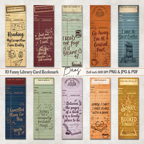 Funny Library Card Bookmark PNG Bundle, Retro Library Bookmark Sublimation PNG, Vintage Library Card Bookmark Prints, Bookish Retro Gift Png