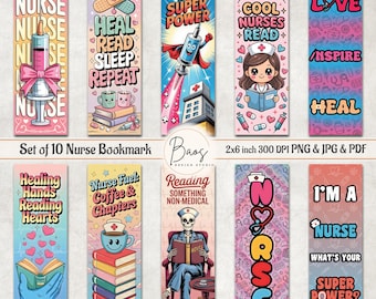 Nurse Bookmark Bundle, Nurse Life Bookmark Sublimation PNG, Nurse Printable Bookmark Sheet, Nurse Quotes Bookmark Print and Cut Download