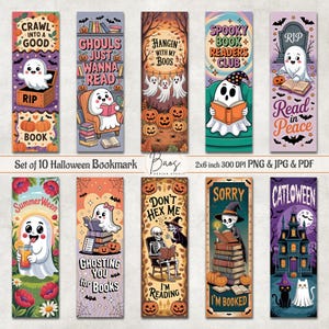 Halloween Bookmark Bundle, Ghost Reading Bookmark Sublimation PNG, Spooky Bookish Printable Bookmark, Summerween Bookmark Print and Cut