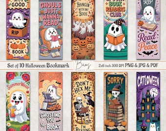 Halloween Bookmark Bundle, Ghost Reading Bookmark Sublimation PNG, Spooky Bookish Printable Bookmark, Summerween Bookmark Print and Cut