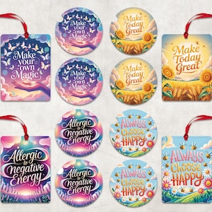 Motivational Air Freshener Car Coaster Sublimation Set, Daily Affirmation Car Coaster PNG, Inspirational Qoutes Cardstock Freshie Round PNG