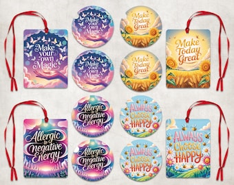 Motivational Air Freshener Car Coaster Sublimation Set, Daily Affirmation Car Coaster PNG, Inspirational Qoutes Cardstock Freshie Round PNG