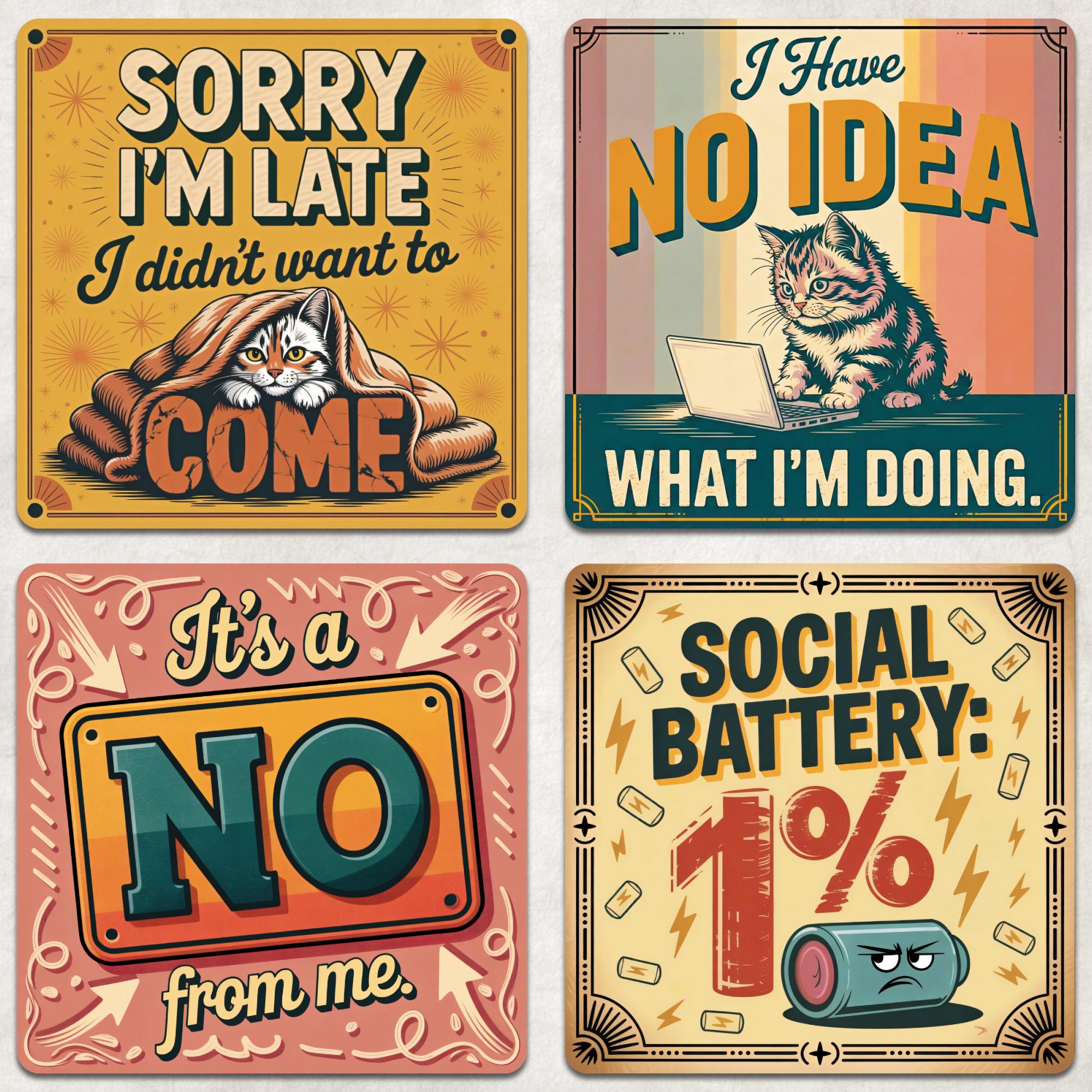 Funny Square Coaster Bundle, Sarcasm Square Coaster Sublimation, Sassy ...