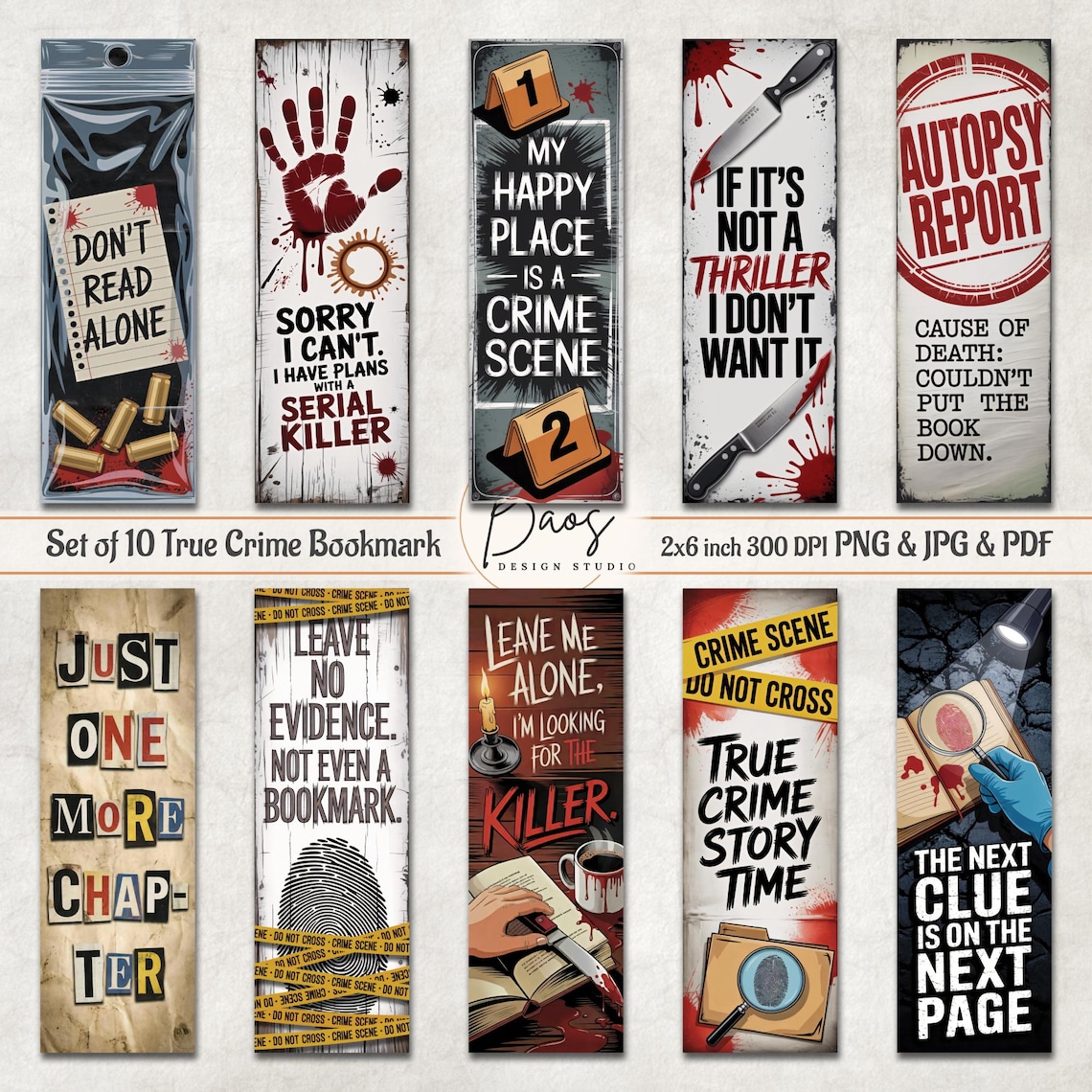 10 TRUE CRIME Bookmark Designs, Mystery Thriller Bookmark Sublimation ...