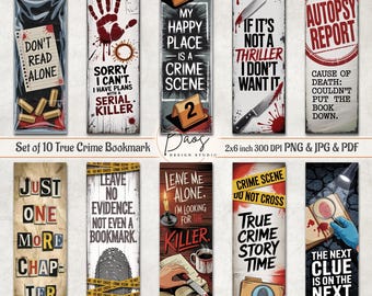 10 TRUE CRIME Bookmark Designs, Mystery Thriller Bookmark Sublimation PNG, Printable Bookmarks for Book Lovers, Thriller Reading Gift Png