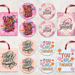 Affirmation Air Freshener Car Coaster Sublimation Set, Motivational Car Coaster PNG, Positive Qoutes Cardstock Freshie, Affirmation Keychain