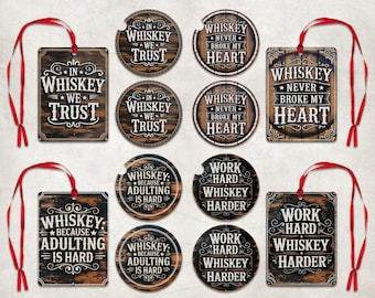Whiskey Car Coaster Air Freshener Sublimation Set, Men's Car Coaster PNG, Western Cardstock Freshie, Gift For Him Car Air Freshener PNG