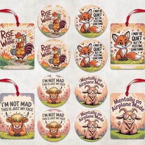 Set de ambientador de coche con sublimación de posavasos divertidos, ambientador con frase sarcástica (PNG), posavasos de coche con animales divertidos (PNG), cartulina con animales sarcásticos (PNG)