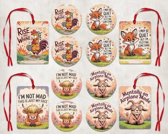 Funny Car Coaster Air Freshener Sublimation Set, Sarcasm Qoute Air Freshener PNG, Funny Animal Car Coaster PNG, Sarcasm Animal Cardstock PNG
