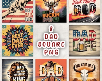 Best Dad Square PNG Bundle, Father's Day Square Coaster Sublimation, Dad Qoutes Square Coaster Template, Father's Day Square Keychain PNG