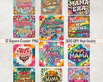 Mom Square Coaster Bundle, Mama Coaster Sublimation, Mother Quotes Square Coaster PNG, Funny Mom Square PNG, Mom Magnets PNG, Mother's Day