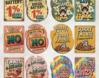 Funny Car Coaster Air Freshener Sublimation Set, Sarcasm Car Coaster PNG, Funny Qoute Car Air Freshener PNG, Sarcasm Cardstock Freshie