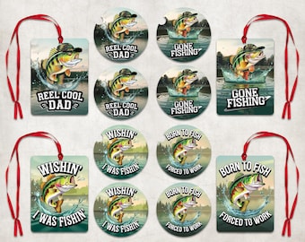 Fishing Air Freshener Car Coaster PNG Sublimation Set, Gone Fishing Car Air Freshener PNG, Reel Cool Dad Car Coaster PNG, Fishing Cardstock