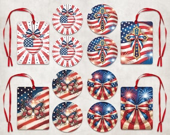 Patriotic Car Coaster Air Freshener Sublimation, 4th of July Car Coaster PNG, Independence Day Car Air Freshener, American Flag Cardstock