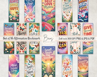 Affirmation Bookmark Bundle, Qoute Bookmark Sublimation PNG, Motivational Printable Bookmark Sheet, Positive Bookmark Print and Cut Download