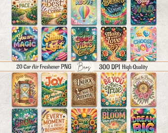 Motivational Car Air Freshener PNG Bundle, Positive Qoutes Air Freshener Sublimation Affirmation Air Freshie Templates Inspirational Freshie