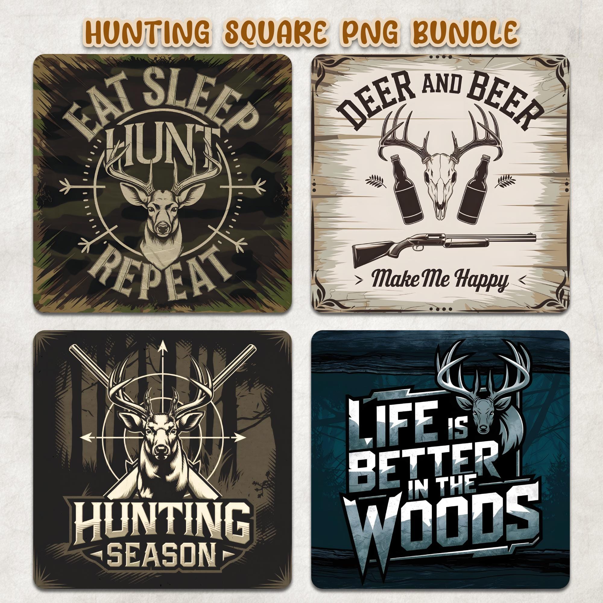 Deer Hunter Square PNG Bundle, Hunting Square Coaster Sublimation, Hunt ...