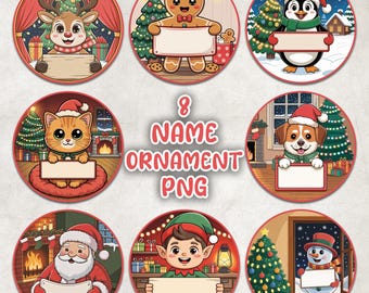 Name Personalized Christmas Ornament Bundle, Kids Personalized Christmas Ornament PNG, Editable Family Member Christmas Ornament Sublimation