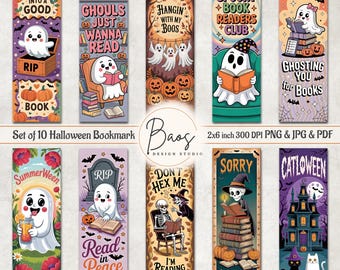 Halloween Bookmark Bundle, Ghost Reading Bookmark Sublimation PNG, Spooky Bookish Printable Bookmark, Summerween Bookmark Print and Cut