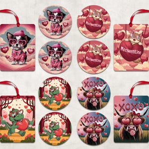 Ensemble de sublimation de désodorisant de voiture de sous-verre de voiture de la Saint-Valentin, lot de désodorisant de la Saint-Valentin, sous-verre de voiture en papier cartonné drôle de la Saint-Valentin PNG