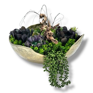 Succulent Design in Gold Wavy Textured Metal Vase | One-of-a-Kind Faux Arrangement | Unique Succulent Plants for Tabletop Decor | Artificial