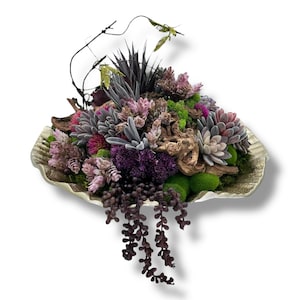 Succulent Design in Gold Wavy Circular Textured Metal Vase | One-of-a-Kind Faux Arrangement | Unique Succulent Plants for Tabletop Decor |