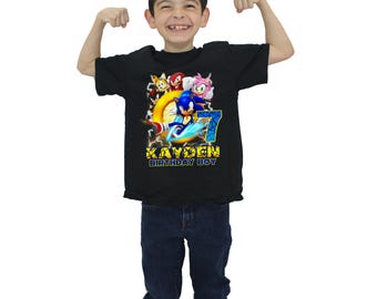 T-shirt d'anniversaire Son!c personnalisé – Nom et âge personnalisés, thème de l'équipe