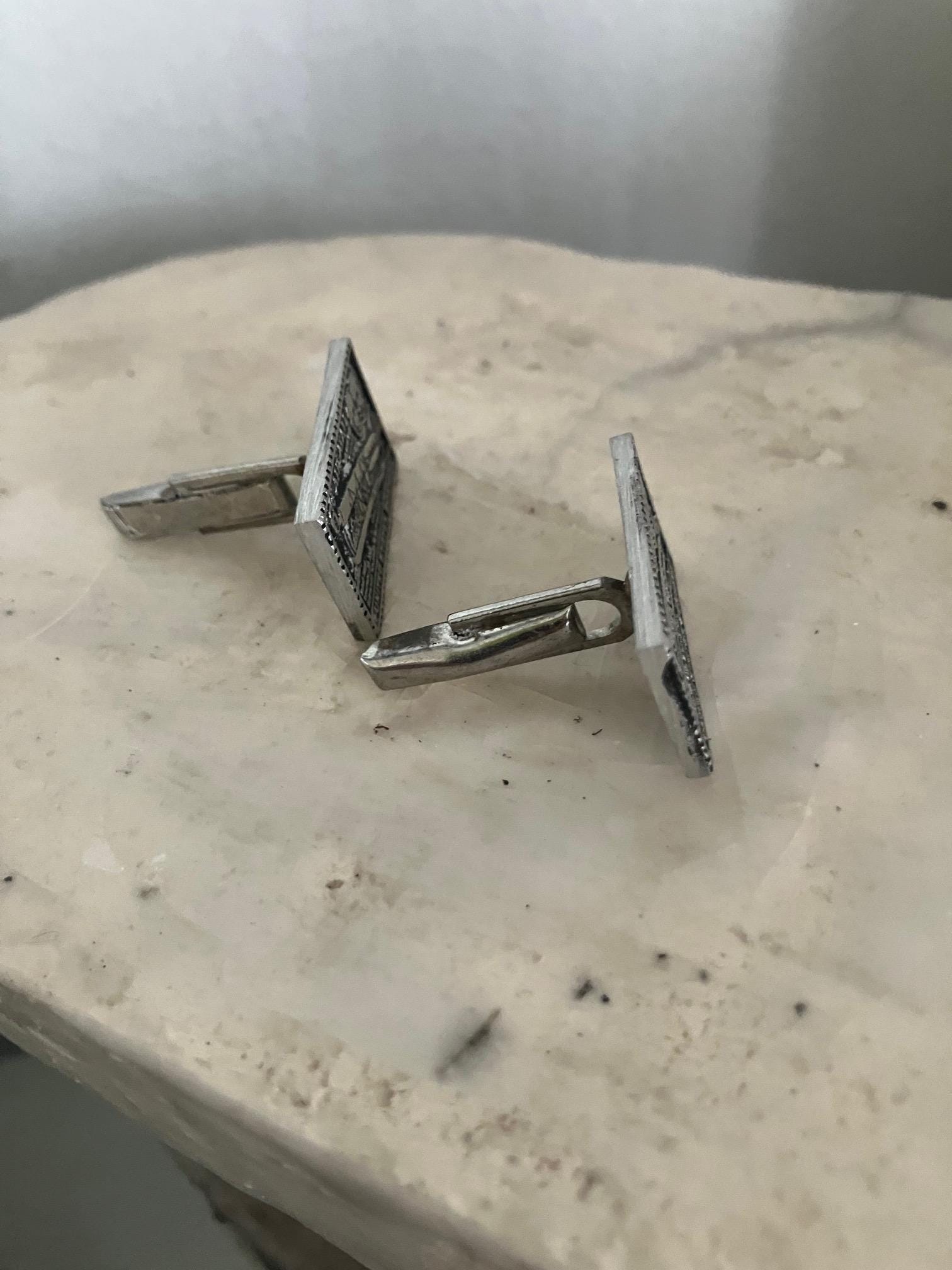 Boutons De Manchette Anciens En Argent Sterling 925 - Style Brutaliste, Plaqué Or - Vintage USA