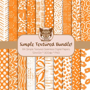 Simple Textured Digital Paper Bundle, 84 Printable Bright Orange and White Repeating Patterns, Commercial Use, Classic Seamless Designs