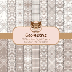18 handgetekende geometrische ontwerpen, steengrijs en wit naadloos digitaal papier, herhalend geopatroon, digitale achtergronden, scrapbooking