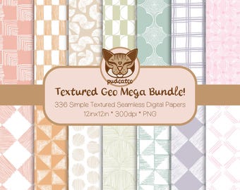 Textured Geo Soft Neutrals Mega-Bundle, 336 Printable Repeating Patterns, Seamless Digital Paper, Commercial Use, Rough and Rustic Pastels