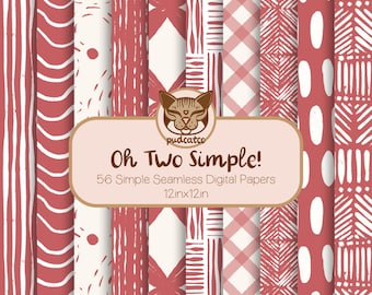 56 Simple Seamless Digital Papers, Printable Blush Pink and White Repeating Patterns, Commercial Use, Textured lines, Vintage Geometric