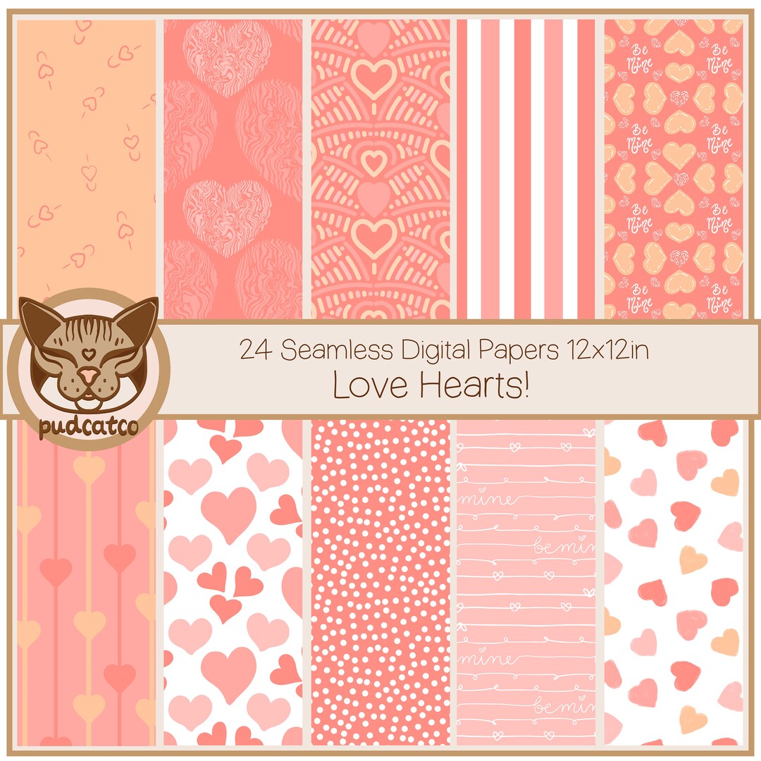Valentines Day Pink and Peach Seamless Digital Paper, Valentines ...